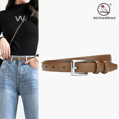 New Slim Fit Thin Belt Korean Style Retro Women's Belt Windbreaker Dress Small Belt Simple Silver Pin Buckle Belt