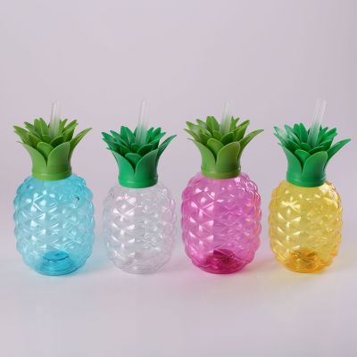 Pet500ml Milky Tea Cup Transparent Pineapple Cool Drinks Cup with Light Cup with Straw Disposable Transparent Fruit-Shaped Bottle Shaped Cup