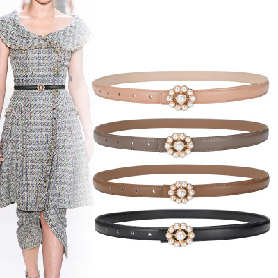 New Waist Belt Women's Korean-Style Adjustable Pearl Buckle Belt Decorative Dress Simple Leather Waist Seal Factory Wholesale