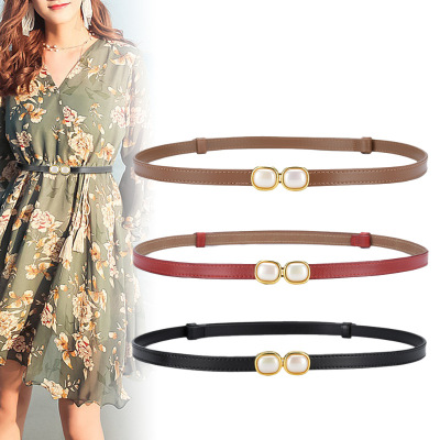 Women's Belt Pearl Accessories Matching Decorative Dress Simple Thin Belt Korean Fashion Versatile Student Pant Belt