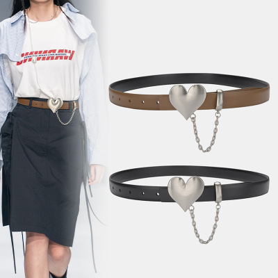 Double-Sided Love Belt for Women Belt Chains Decorative Women's Genuine Leather Casual Fashion All-Matching with Skirt Belt Wholesale