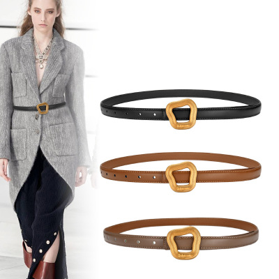 Top-Selling Product Fashion Genuine Cowhide Belt Women's Solid Color Decorative Small Belt Matching Dress Small Trench Coat Decorative Wholesale