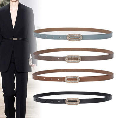 Korean Style Versatile Belt Women's Fashion Dress Decoration Small Belt Black Suit Pant Belt Cowhide Belt Women's Wholesale