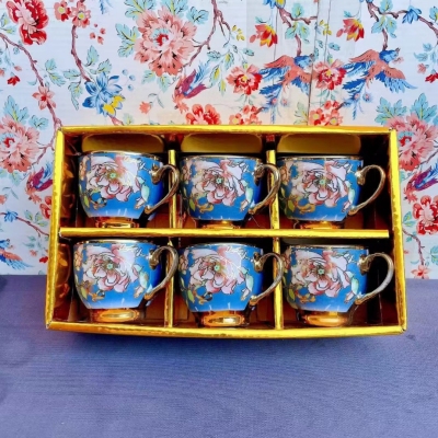Jingdezhen Ceramic Cup Dish Coffee Set Set Foreign Trade New 6 Cups 6 Plates Color Glaze Gold Plated Coffee Set