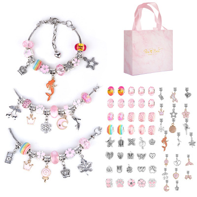 Amazon Hot Sale DIY Handmade Ornament Children's Bracelet Female Exquisite Gift Box Gift Bracelet Cartoon Pink Set