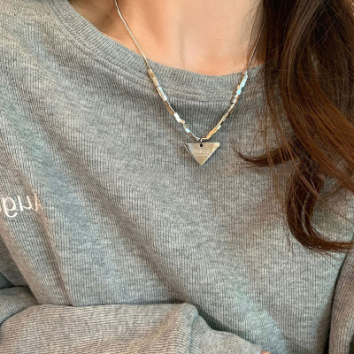 Titanium Steel Niche Design Geometric Three-Dimensional Inverted Triangle Necklace Men and Women Simple Letter Tag Sweater Sweater Chain