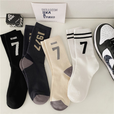 SocksHigh-Profile Figure 1977 Socks Female Spring and Autumn Outer Wear Tube Socks Number 7 Black and White Athletic Socks Cotton Socks Stockings Wholesale