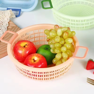 Multi-Functional round Hand Draining Basket Contrast Color Kitchen Draining Crisper Vegetable Washing Plastic Fruit and Vegetable Storage Basket