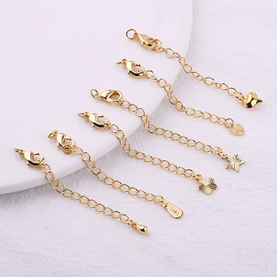 18K Gilded Copper Tail Chain Extension Chain Tail Chain Lobster Buckle Bracelet Necklace Pendant Collection Tail Chain DIY Ornament Accessories