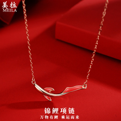 S925 Sterling Silver Koi Necklace Ins Girls Light Luxury Minority Design Pendant Clavicle Chain 2022 National Fashion New