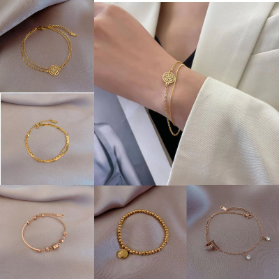 Titanium Steel Bracelet Female Blessing Card Gold Small Blessing Card D Word Small Waist Titanium Steel Bracelet Female Korean Simple round Simple Jewelry