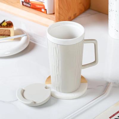 Nordic Solid Color Mug with Lid and Straw Simple Ceramic Cup Large Capacity Good-looking Girl Heart INS Office