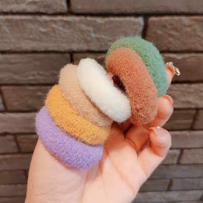 Autumn and Winter New Versatile Simple High Ponytail Hair Ring Does Not Hurt Hair High Elastic Hair Bands Wool Coffee Color Series Hair Rope Hair Accessories