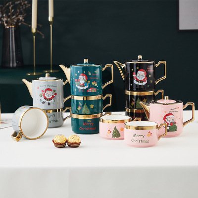 Northern European-Style Ceramic Teapot Cup Water Cup Complete Set of Cups Santa Claus Tea Set Tea Cup Set Living Room Home Gift