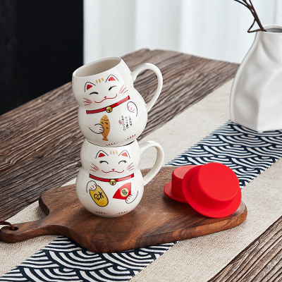 Creative Fortune Cat Ceramic Cup with Lid Good-looking Mug Printable Logo Gift Cup Coffee Drinking Cup