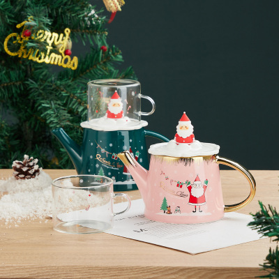 Creative Three-Dimensional Santa Claus Tea Set Cross-Border Supply Ceramic Hand Gift Printable Logo Hand Gift Set