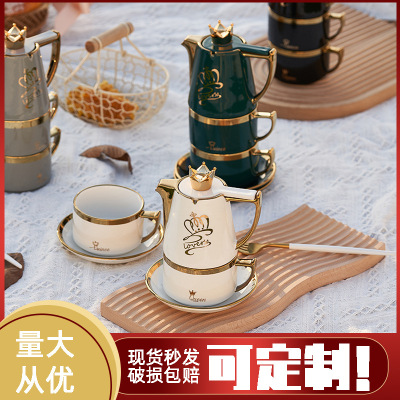 Teapot Home Nordic Style Ceramic Tea Set with Hand Gift Tea Cup Crown Couple Set Support Logo Coffee Cup