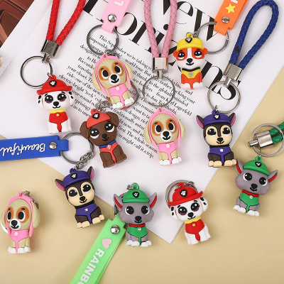 2022 New Cute Pet Paw Patrol Keychain Cars and Bags Pendant Cartoon Dog Leather Rope Promotional Gifts in Stock