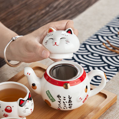 Ceramic Teapot Japanese Style Gift Filter Tea Set One Pot Two Cups Household Cute Funny Cat Teaware Gifts