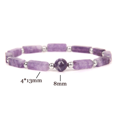 Amazon Cross-Border Hot Natural Amethyst Rectangular Bar Beads Bracelet Women's Simple Fashion Charm Bracelet Foreign Trade