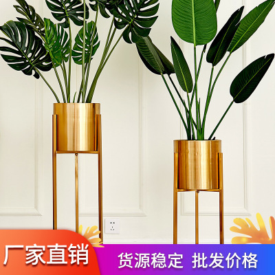 American Light Luxury Living Room Metal Floor Vase TV Cabinet Model Room Flower Container Decoration Creative Home Decoration