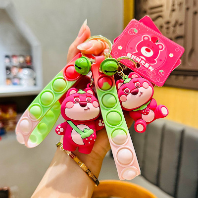 Genuine Creative Cute Unique Car Strawberry Bear Keychain DIY Trending Cartoon Small Gift Pendant Wholesale