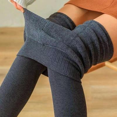 2022 Autumn and Winter New Vertical Striped Leggings Women's Outer Wear Hip Raise Slimming Leggings plus Velvet Thick Pantyhose