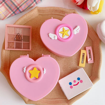 Pink Girl Heart Storage Box Ornament Desktop Jewelry Box Girl Sakura Stars Heart Storage Box Double Layer Storage Box