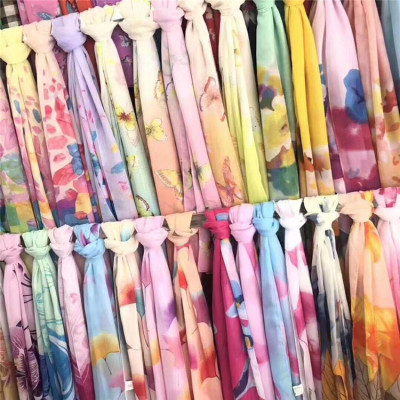 Five Yuan Pattern Scarf Autumn Chiffon Scarf Sell 5 Yuan Pattern Scarf Stall Running Rivers and Lakes Gift Factory Direct Sales