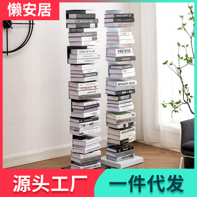 Nordic Creative Wrought Iron Bookcase Modern Minimalist Living Room Study Invisible Floor Vertical Simple Library Shelf