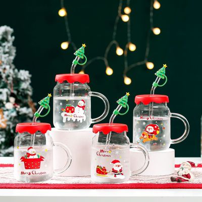 Factory Creative Christmas Glass Transparent Glass Printing Straw Good-looking Glass Gift Wholesale Logo