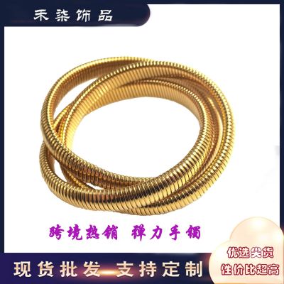 Amazon Hot Selling European and American Stainless Steel Stretch Bracelet Vacuum Plating Stainless Steel Couple Bracelet Factory Direct Sales