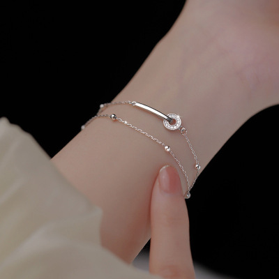 S925 Sterling Silver Ring Double-Layer Bracelet Female Light Luxury Twin Ins Niche Design Girlfriends Bracelet