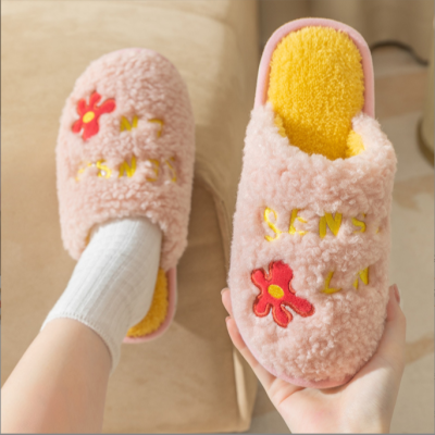 2022 Floor Cotton Slippers Women's Indoor Warm Thickened Home Plush Home Autumn and Winter Couple Non-Slip Slippers Men