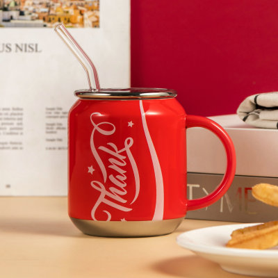 Creative Cola Cup with Straw Cans Modeling Ceramic Cup