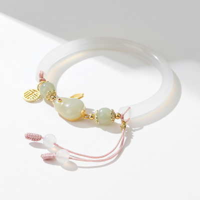 [Pink Palace Jade Hare] Badu Hand-Woven Hetian Jade Rabbit Clear Sweet Gift Chalcedony Bracelet