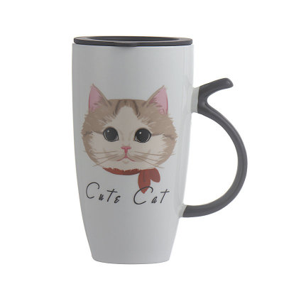 Customizable Cartoon Animal Large Capacity Ceramic Mug Cover with Handle Cat Cup