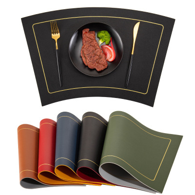 Customized Table Mat Ins Style Double-Sided Two-Color Dual-Use Placemat Waterproof Oil Draining Heat Proof Mat Fan-Shaped Leather Placemat Customization