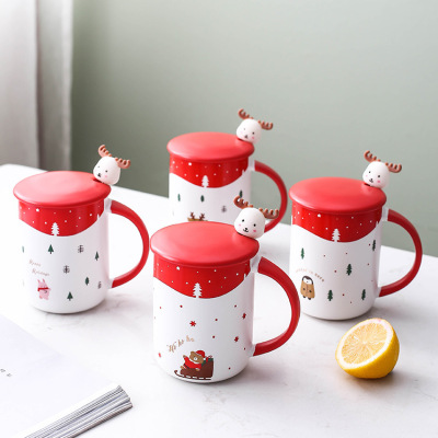 Cartoon Animal Ceramic Mug Elk Christmas Style Big Red Water Cup