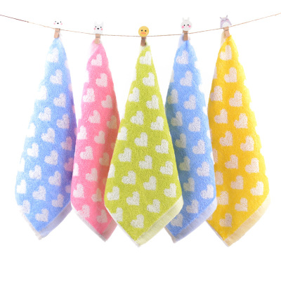 Factory Wholesale Children's Cotton Towel Baby Washing Face Small Tower Hanging Peach Heart Children's Soft Absorbent Square Towel