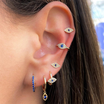 European and American Cold Style Devil's Eye Ear Clip Blue Black Zircon Earrings Earings Set Cross-Border Ins Style Earrings Jewelry