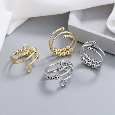Women's Ring Unique Design Minority Simple Gold Ring Ins Dual Layer Open-End Adjustable Decompression Ring