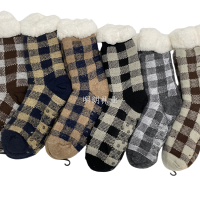 Men's Room Socks Thick Warm Indoor Non-Slip Classic Plaid Best-Selling European South American Russian Factory Direct Sales