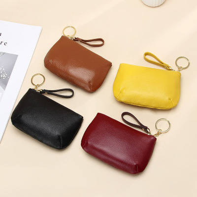 First Layer Soft Cowhide Zipper Small Wallet Simple Keychain Coin Bag Coin Pocket Natural Fall Genuine Leather Coin Purse Women