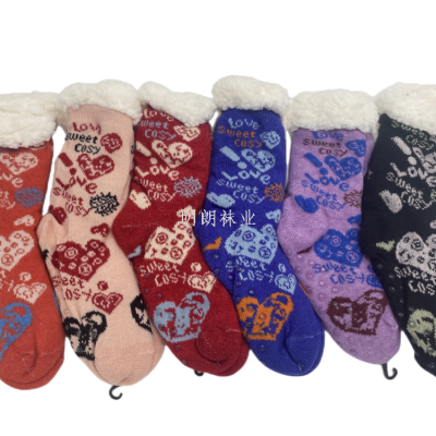 Female Adult Room Socks Winter Thickened Non-Slip Warm Classic Peach Heart South America Europe Russia Best-Selling Manufacturer