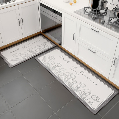 Household Kitchen Thickened Leather Washable Erasable PVC Mat Long Floor Mat Non-Slip and Oilproof Waterproof Stain-Resistant Foot Mat