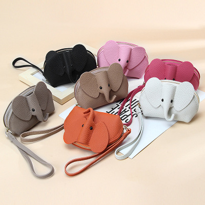 Japanese Style Creative Ins Style Cute Baby Elephant Small Zip Wallet Women's Indie Pop Style and Compact Genuine Leather Coin Purse Wholesale