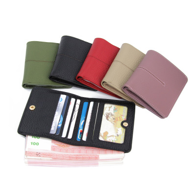 First Layer Cowhide RFID Anti-Degaussing Short Women's Wallet Simple Stitching Leather Ultra-Thin Multi-Card-Slot Wallet for Women