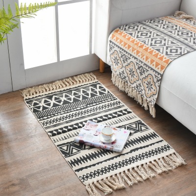 Exclusive for Cross-Border Cotton Braided Thick Non-Slip Tassel Floor Mat Ethnic Print Kitchen Living Room Bedside Carpet