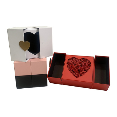 Double Open Flip Heart-Shaped Flower Gift Box with Hand Gift Box with Flower Mud Slots Birthday Gift Box